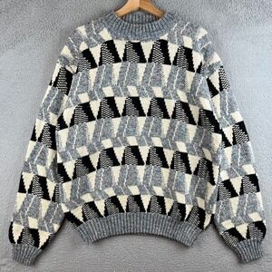 Vintage Concrete Mix Geometric Abstract Sweater Mens Medium Blue Black White 90s